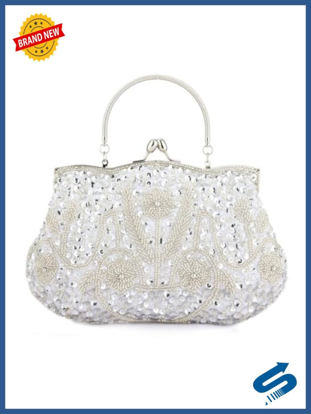 Beaded Sequin Floral Evening Clutch Bag with Detachable Wristlet